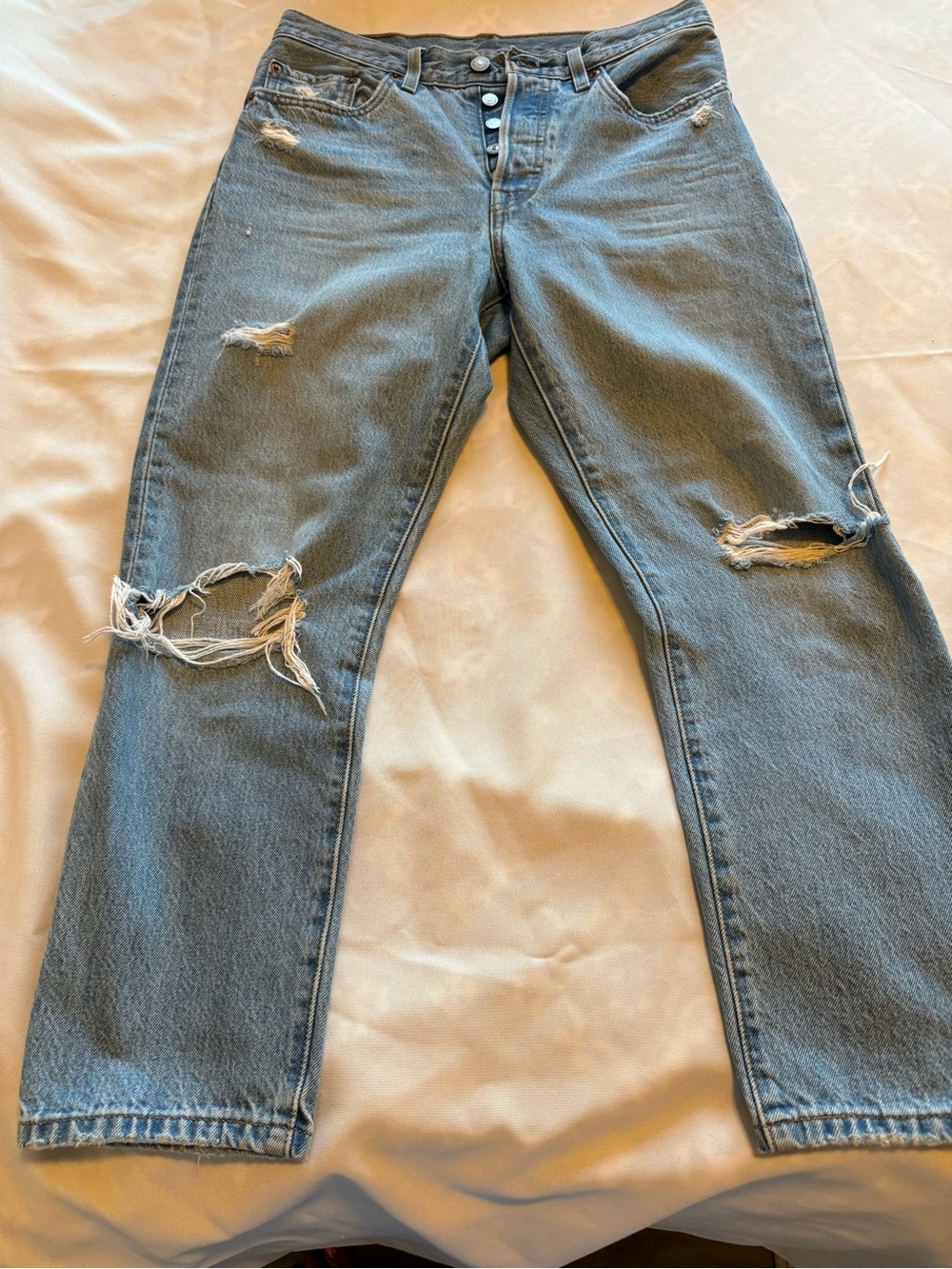 Levi’s 501 Original Cropped Distressed Jeans W27 L26 Button Fly